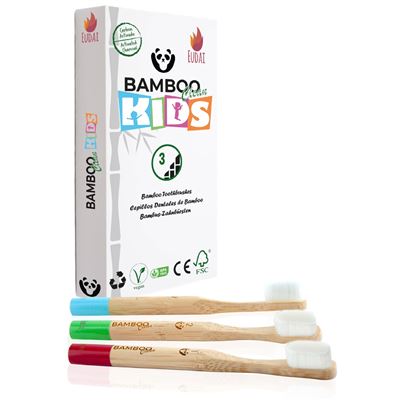 Cepillo De Dientes Bamboo Clean Nano Para Niños. Cerdas Nano Sin Bpa Y Carbón Activado. 3 Cepillos De Colores