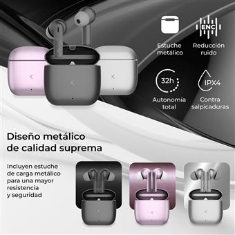 Auriculares inalámbricos Smartek TWS-LYEJ184S Micrófono Bluetooth 5.0  plateados con funda - Auriculares por infrarrojos - Los mejores precios