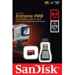 SanDisk Extreme Pro - Tarjeta de memoria microSDXC de 64 GB, con lector USB 3.0 hasta 275 MB/s, UHS-II (Clase 10 y U3)