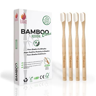 4 Cepillos Dentales De Bambú Eudai Bamboo Clean Con 20.000 Cerdas Nano Suaves Sin Bpa