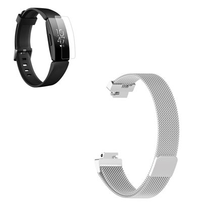 Kit Pulsera Milanese Loop Cierre Magnético + Película Protectora Pantalla Gel Full Cover Fitbit Inspire Hr Cinza