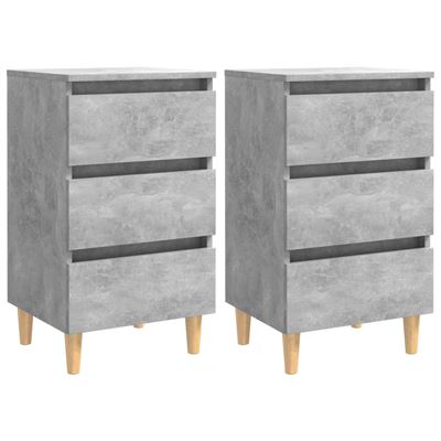 Vidaxl Gris Mesitas De Noche Patas 2 Uds Madera Maciza 40X35x69cm