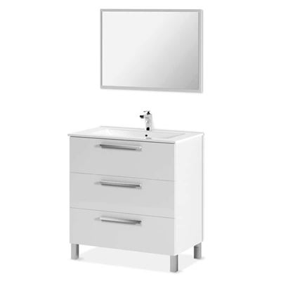 Mueble baño Athena 80 3c + espejo BL.Brillo