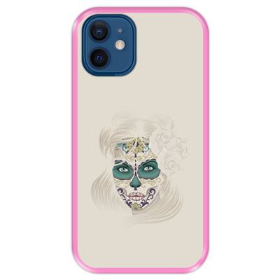 Funda Hapdey Rosa para iPhone 12 Mini diseño Día de los Muertos, calavera de azúcar silicona flexible TPU