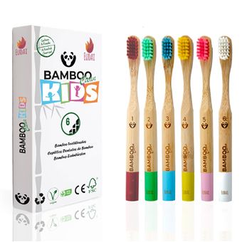 Cepillo de dientes Bamboo Clean Nano para niños. Cerdas suaves sin BPA y carbón activado. 6 cepillos de colores - 1