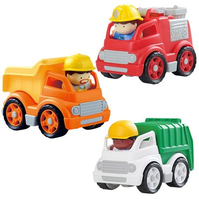 Set 3 camiones de juguete con figuras playgo
