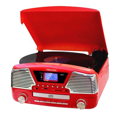 Tocadiscos Lector De dvd y convertidor mp3 prixton vc500 – vintage vinilos altavoces bluetooth reproductor discos vinilo cds grabadora radio entrada usb sd aux color rojo