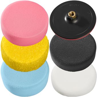Set de esponjas pulidoras 150mm con plato de rotación, 6 piezas, Varios colores