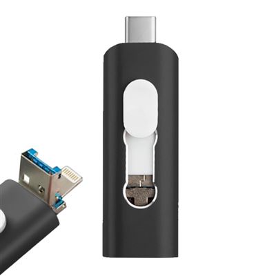 Cool Negro Pen Drive X Usb 128 Gb (3 En 1) Lightning / Tipo-C / Micro-Usb