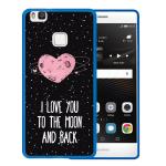 Funda Huawei P9 Lite Silicona Gel Flexible WoowCase Corazón Frase Amor - I Love You To The Moon And Back - Azul