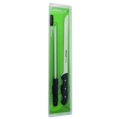Set Cuchillo Jamonero Y Chaira Arcos Maitre 151900 De Acero Inoxidable Nitrum Y Mango De Polipropileno 2 Piezas En Estuche