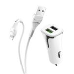 Cargador Móvil Coche 2xUSB Quick Charge 3.0 + Cable Lightning de Hoco Blanco