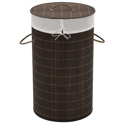 Cesto De La Ropa De Bambú Redondo Marrón Oscuro Vidaxl