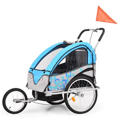 Cochecito y remolque de bicicleta vidaXL, para niños 2-en-1 Azul Gris