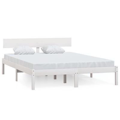Vidaxl Blanca Estructura Cama Madera Pino Pequeña Doble 135X190cm