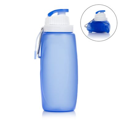Mini Botella Plegable Enrollable De 320ml, De Silicona De Grado Alimenticio. Con Mosquetón. Dam Azul