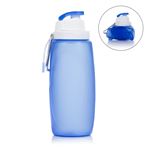 Mini botella plegable enrollable de 320ml, de silicona de grado alimenticio. Con mosquetón. DAM Azul