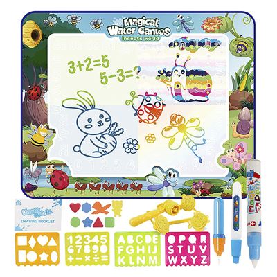 Pizarra Infantil Dibujar Agua Dam100x80. Diseño Insectos. Rotuladores Agua, Plantillas Tampones,figuras. Azul