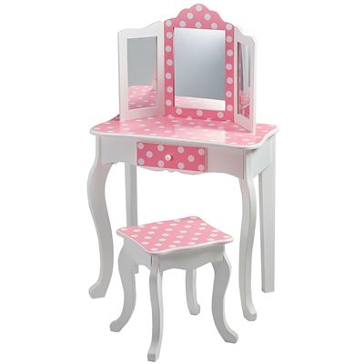 Teamson Kids Pink Polka Dot Vanity Table Stool Dressing Mirror TD-11670F