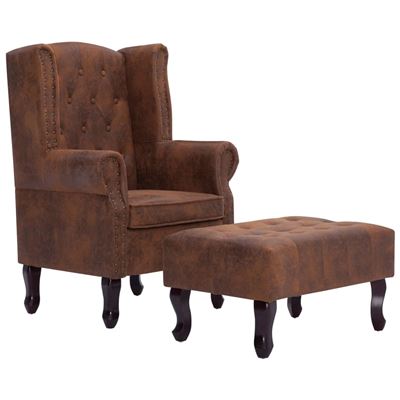 Vidaxl Marrón Sillón Chesterfield Y Reposapiés Piel De Ante Artificial
