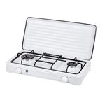 Cocina Gas Portátil Camping, 2 Quemadores,Rejilla Esmaltada,Tapa Protectora,Normativa G30-37 mbar MPM SML-KN-02/1K Blanco