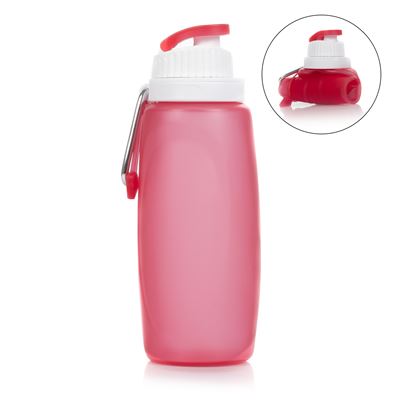 Mini Botella Plegable Enrollable De 320ml, De Silicona De Grado Alimenticio. Con Mosquetón. Dam Rojo