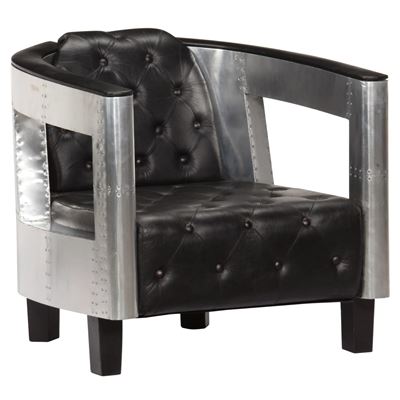Vidaxl Negro Sillón De Aviador De Cuero Auténtico