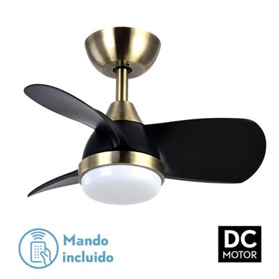 Ventilador De Techo Fabrilamp Led Pirdo Regulable Con Control Remoto 24w 3cct 2400lm Ip20 Ø60cm Cuero Y Negro