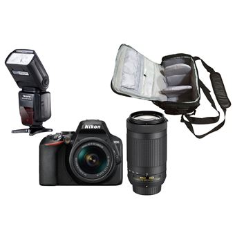 Nikon D3500 + AF-P DX 18-55mm f/3.5-5.6G VR + AF-P DX 70-300mm f/4.5-6.3G ED VR + KamKorda Bolso + Speedlite Flash