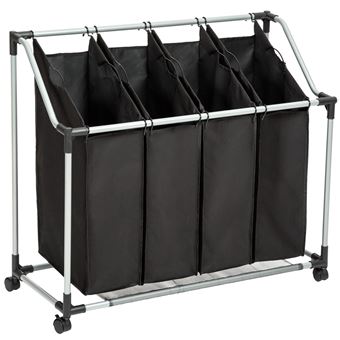 Cesto para la colada con 4 compartimentos, Negro