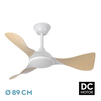 Ventilador De Techo Fabrilamp Dc Caimán Regulable Con Mando A Distancia 36w 3cct 3600lm Blanco Y Haya