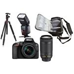 Nikon D3500 + AF-P DX 18-55mm f/3.5-5.6G VR + AF-P DX 70-300mm f/4.5-6.3G ED VR + KamKorda Bolso + Trípode + Speedlite Flash