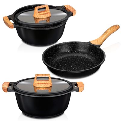 Batería Cocina Inducción Smile Wood 3 Piezas Aluminio Fundido Antiadherente Ilag Sin Pfoa