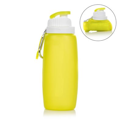 Mini Botella Plegable Enrollable De 320ml, De Silicona De Grado Alimenticio. Con Mosquetón. Dam Verde Claro