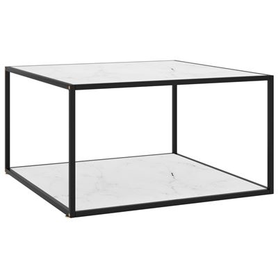 Vidaxl Negra/Blanco Mesa De Centro Con Vidrio De Mármol 90X90x50cm