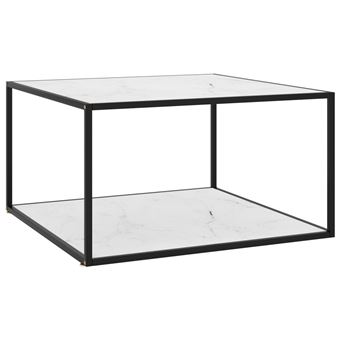 Mesa de centro vidaXL negra con vidrio de mármol blanco 90x90x50cm - 1