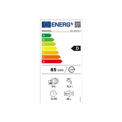 Lavavajillas Libre Instalación Whirlpool Wfc 3c33 Pf X 60cm 14 Servicios Inox D