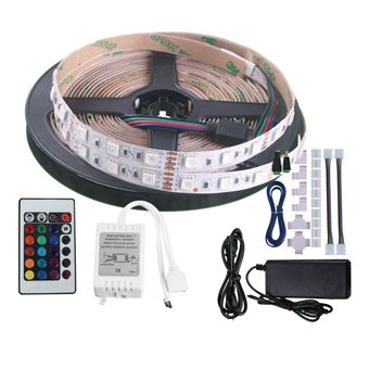 Kit Tira LED RGB 5 MTS 60 LEDs 5050 SMD Más Conectores Para Interconectar Tira
