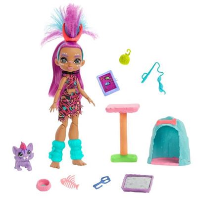 Boneca Mattel Roaralai idade 4 club y muñeca gatito accesorios conjunto de juego wild about cats gnl95 caja historia las cavernas 20 cm su bebé