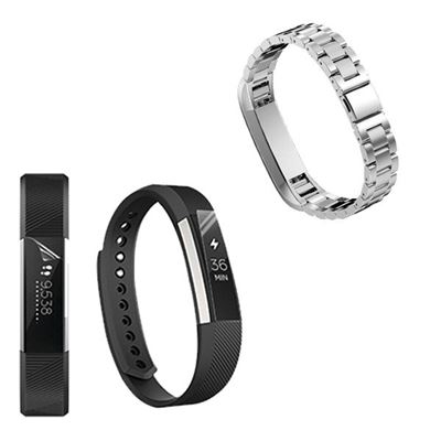 Kit Pulsera Acero Stainless Lux + Herramienta + Película Protectora Pantalla Gel Full Cover Fitbit Alta Cinza