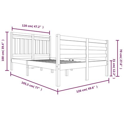 Estructura cama doble pequeña madera maciza blanco 120x190 cm