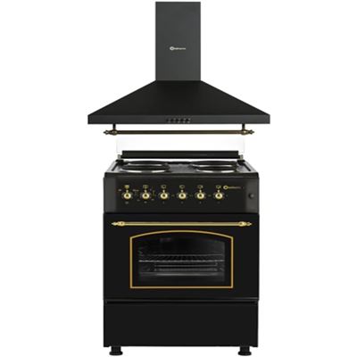 Conjunto Cocina Eléctrica Solthermic F5s04e3rb 4 Fuegos 50x55cm Negra + Campana Solthermic H60pr 60cm Negro