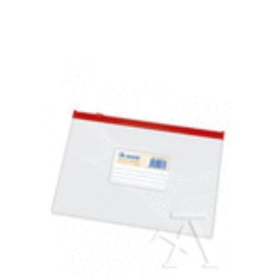 Bolsa Zipper A5 Apaisado Pvc Transparente Cierre Rojo