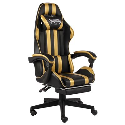 Silla Gaming Con Reposapiés Vidaxl Cuero Sintético Negro Y Dorado