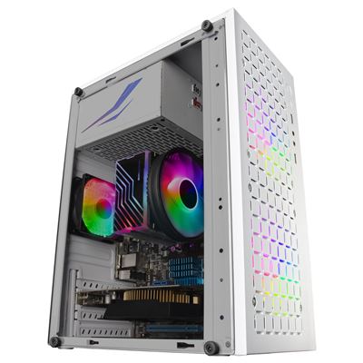 Mars Gaming Blanco Caja Pc Micro-Atx Ultra-Compacta Mc-Core, Frontal Metal-Mesh, 2X Ventilador Frgb, Ventana Lateral Completa,