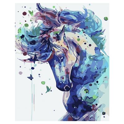 Lienzo Con Dibujo Dam Pintar Números, 40x50cm. Diseño Caballo. Pinceles Pinturas . Azul Claro