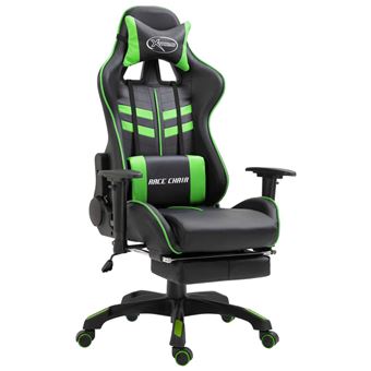 Silla gaming con reposapiés cuero sintético verde