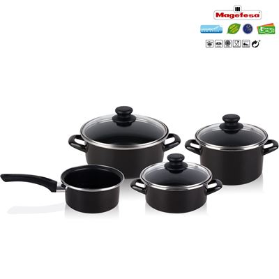 Bateria De Cocina 7piezas, Inducción, Antiadherente, Libre Pfoa,acero Vitrificado 820ºc, Libre Pfoa Magefesa Kenia Negro