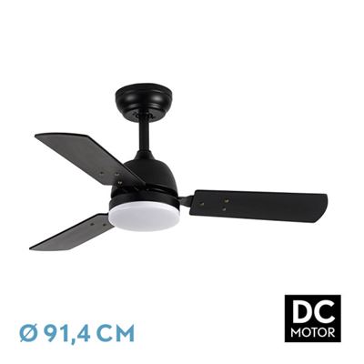 Ventilador De Techo Fabrilamp Led Pórtico Regulable Con Control Remoto 20w 3cct 2350lm Ip20 Ø91cm Negro Y Gris