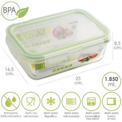 Recipiente Hermetico Cristal Rectangular 1850 Ml. 23 X 16.5 X 8.5 (al